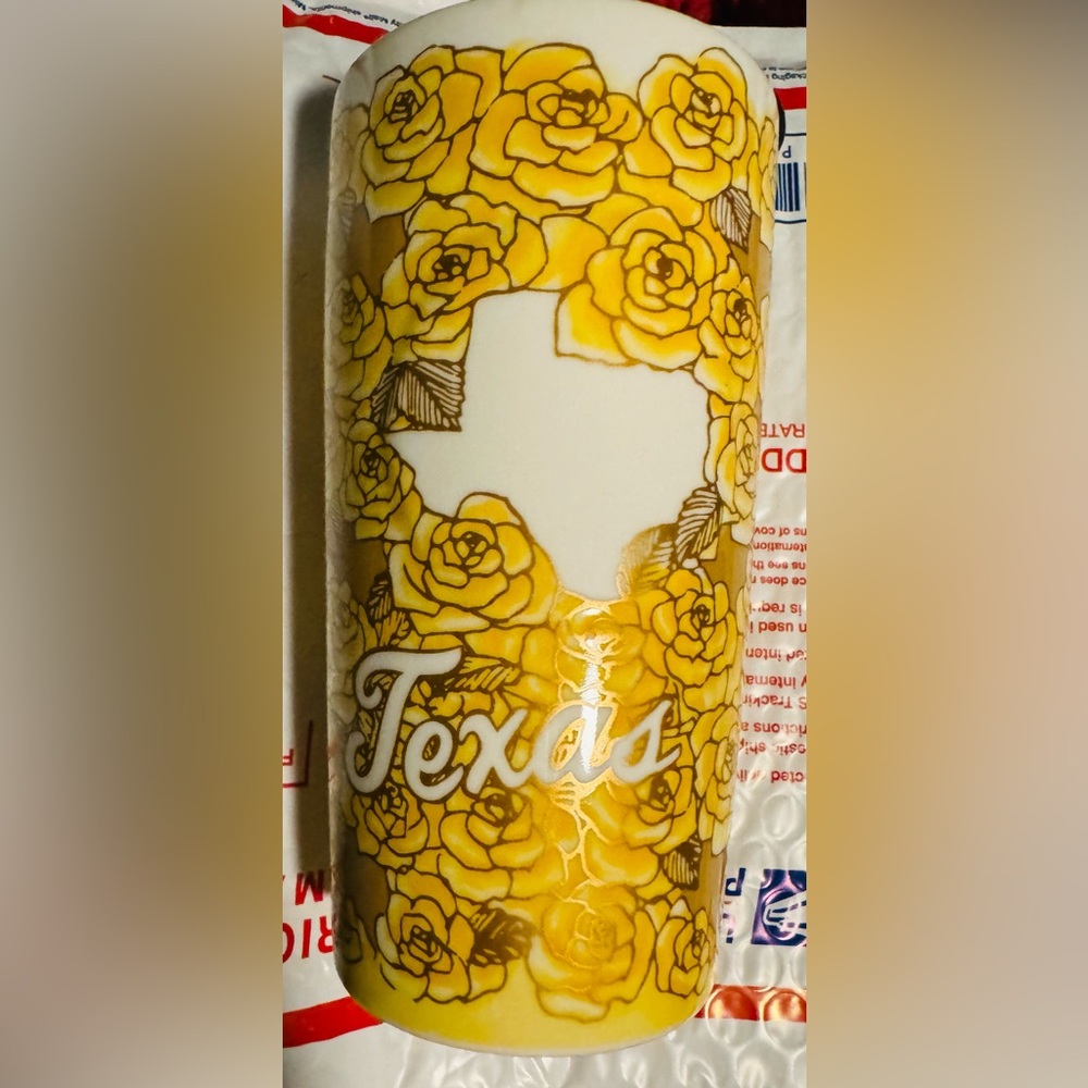 STARBUCKS 💫 TEXAS YELLOW ROSE Ceramic hot cup w lid NEW  w tags.